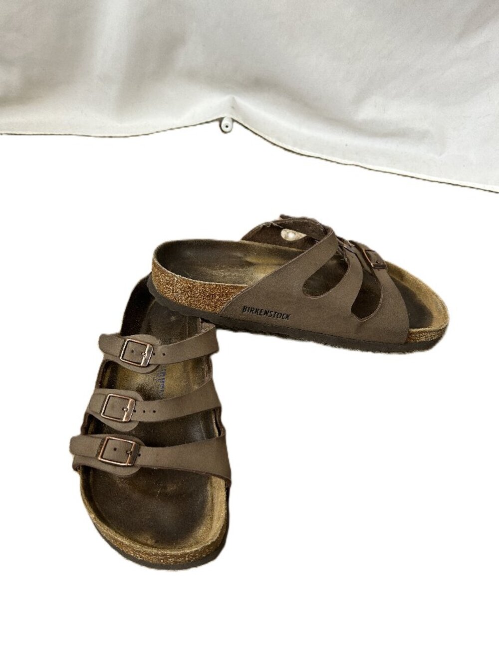 3 Strap Birkenstock Sandals Slip on Brown Leather 38 7.5